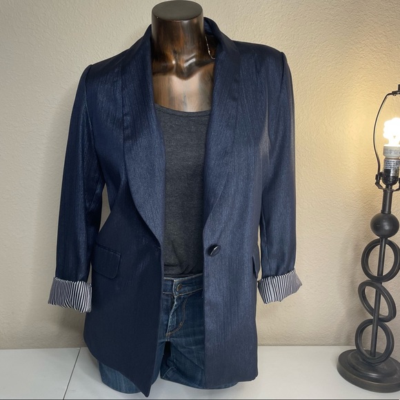 Ellen Tracy blue sparkle blazer. Size XS - Picture 2 of 12